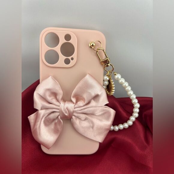 Elegant Pink Bow iPhone 16 Pro Max Case with Pearl Charm - Picture 4 of 6
